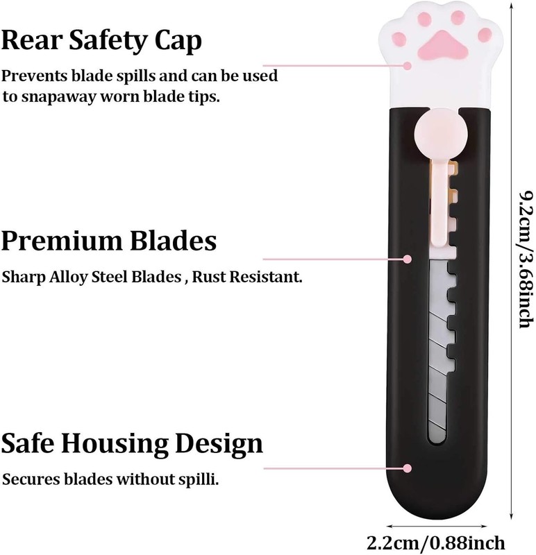 6 Pcs Cute Retractable Box Cutter Knives – Cartoon Cat Paw Utility Razor Knife f gallery