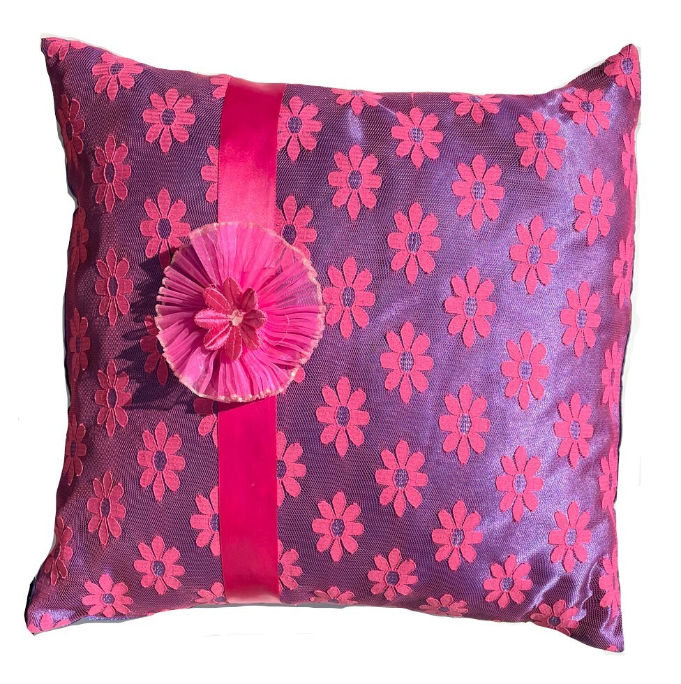 Wyla Satin Silk Embroidered Floral Pillow Cushion gallery