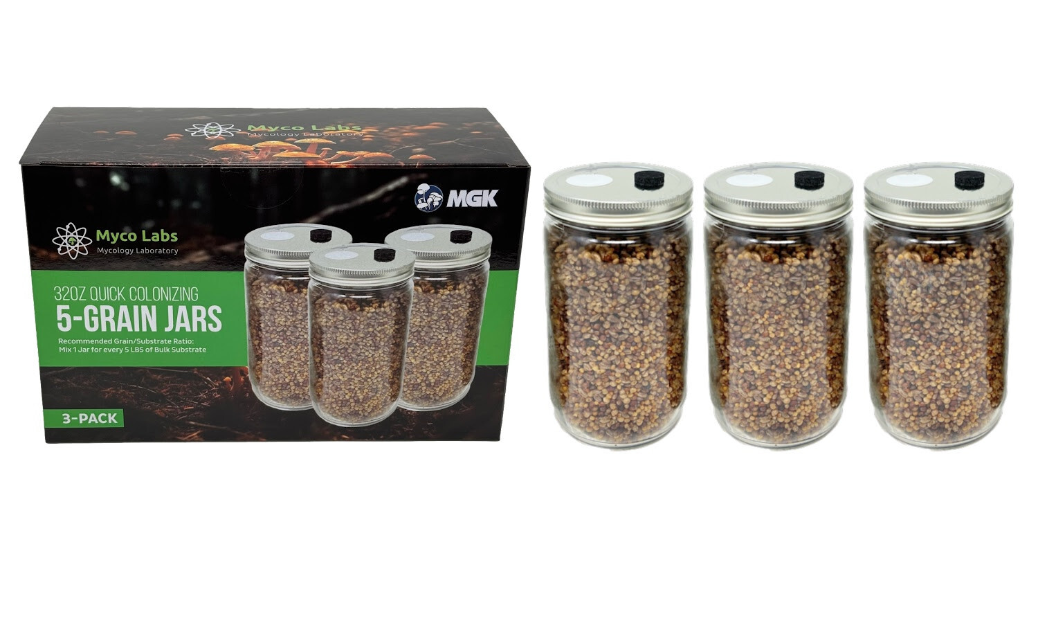 Premium 5-Grain Mushroom Quick Colonizing 32oz 5-Grain Spawn Jars (3-Pack) gallery