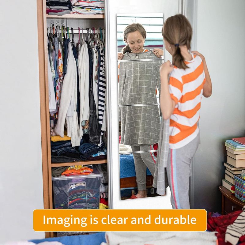 Unbreakable Wall Full Length Mirror Tiles, Long Mirrors for Wall, 4 PCS 10x10 In gallery