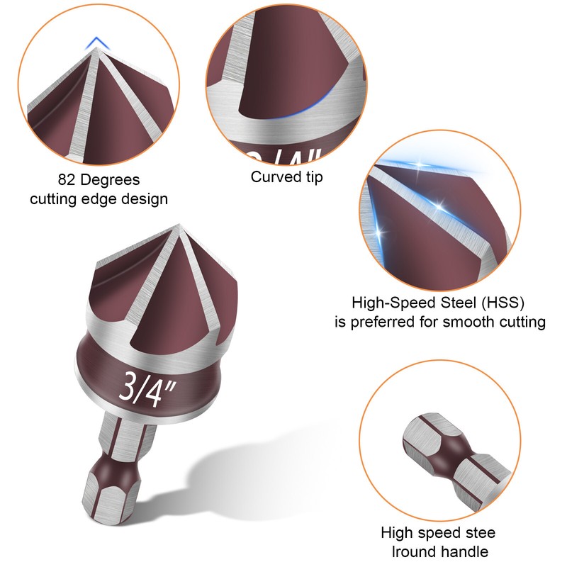 5pcs HSS Countersink Drill Bit 5-Flute M35 Cobalt Chamfer Cutter 82° 1/4"-3/4" gallery