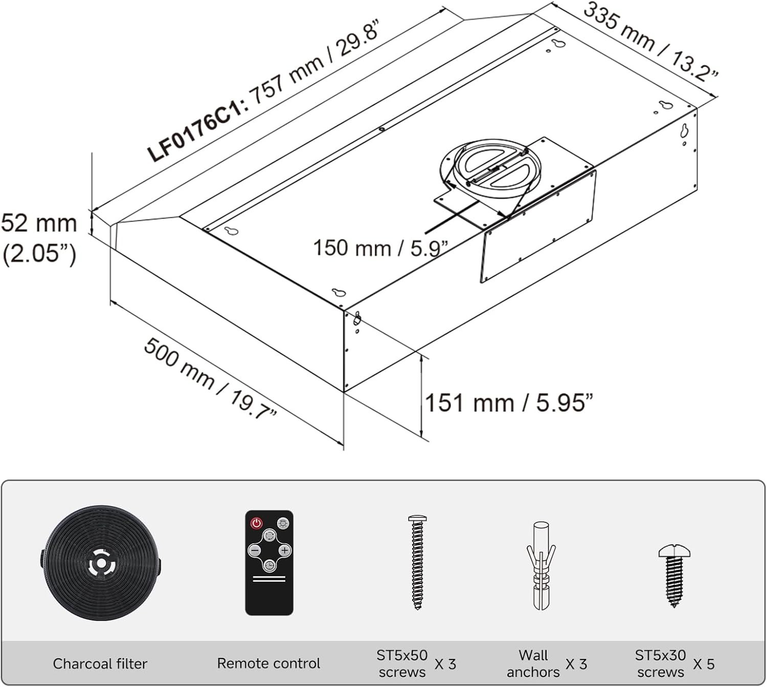 AMZCHEF under Cabinet Range Hood 30 Inch, 750CFM Stainless Steel Kitchen Stove V gallery