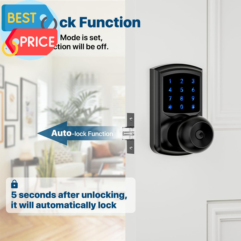 Keyless Entry Door Lock with Code, Keypad Door Lock with Handle, Touchscreen Doo gallery