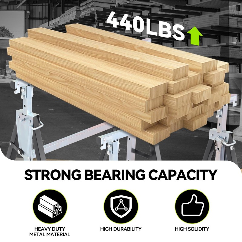 440 LBS Foldable Rust-Resistant Adjustable Metal Saw Horse Woodworking Metallic gallery