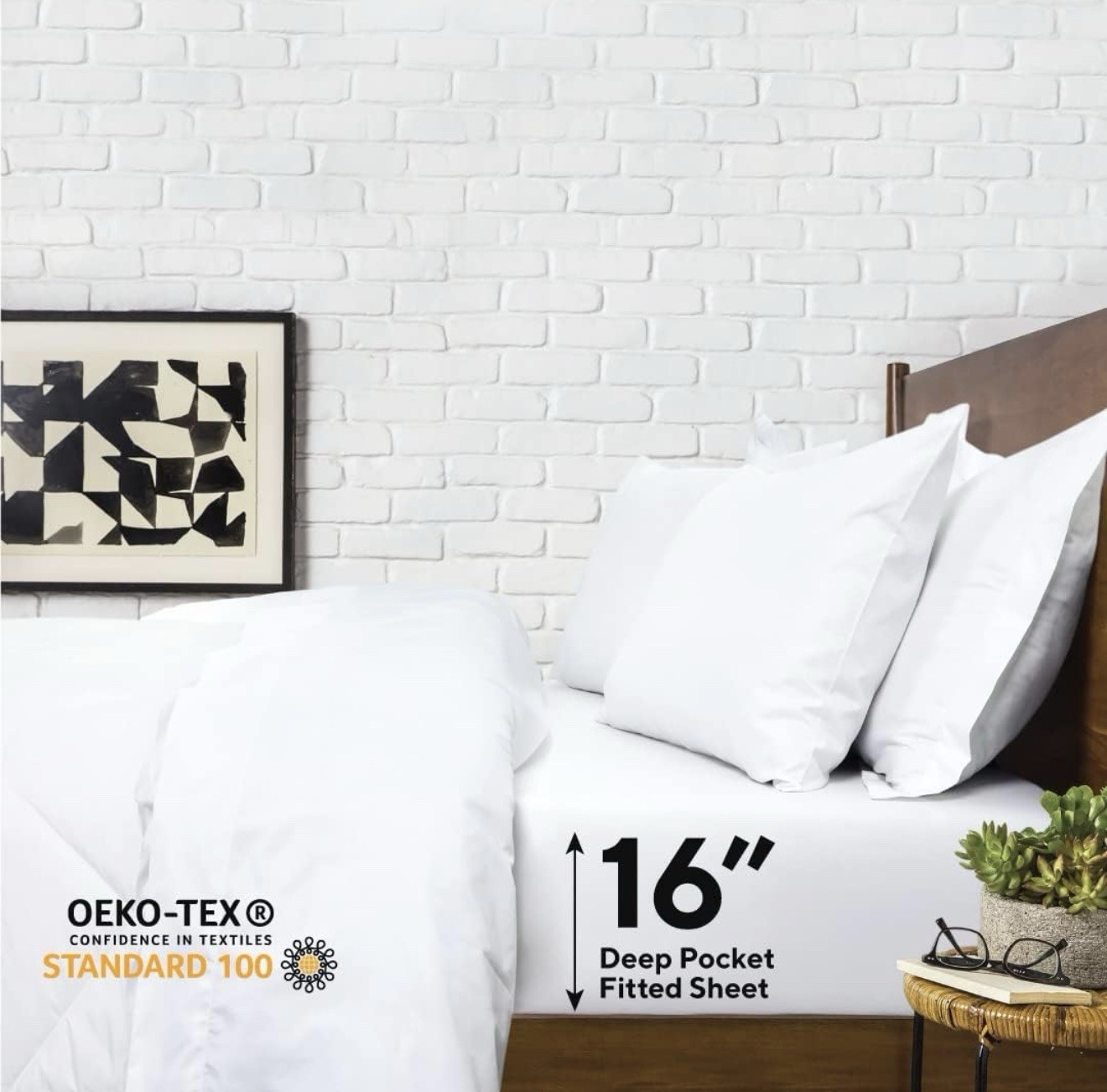 EnvioHome 7 Piece Comforter Set with Sheets & Pillowcases, Queen, White, New gallery