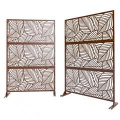 Modern 75 In. W X 48 In. H 3-Panel Rust Color Outdoor/Indoor Privacy Wall Divide
