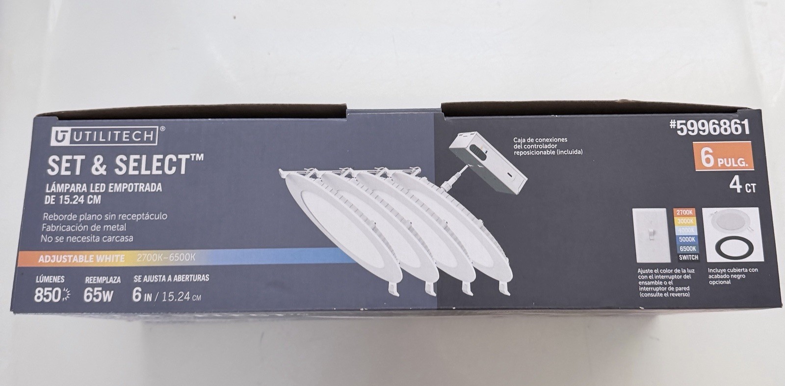 Utilitech 6in LED Recessed Trim Adjustable White 2700K-6500K 850lm 4ct gallery