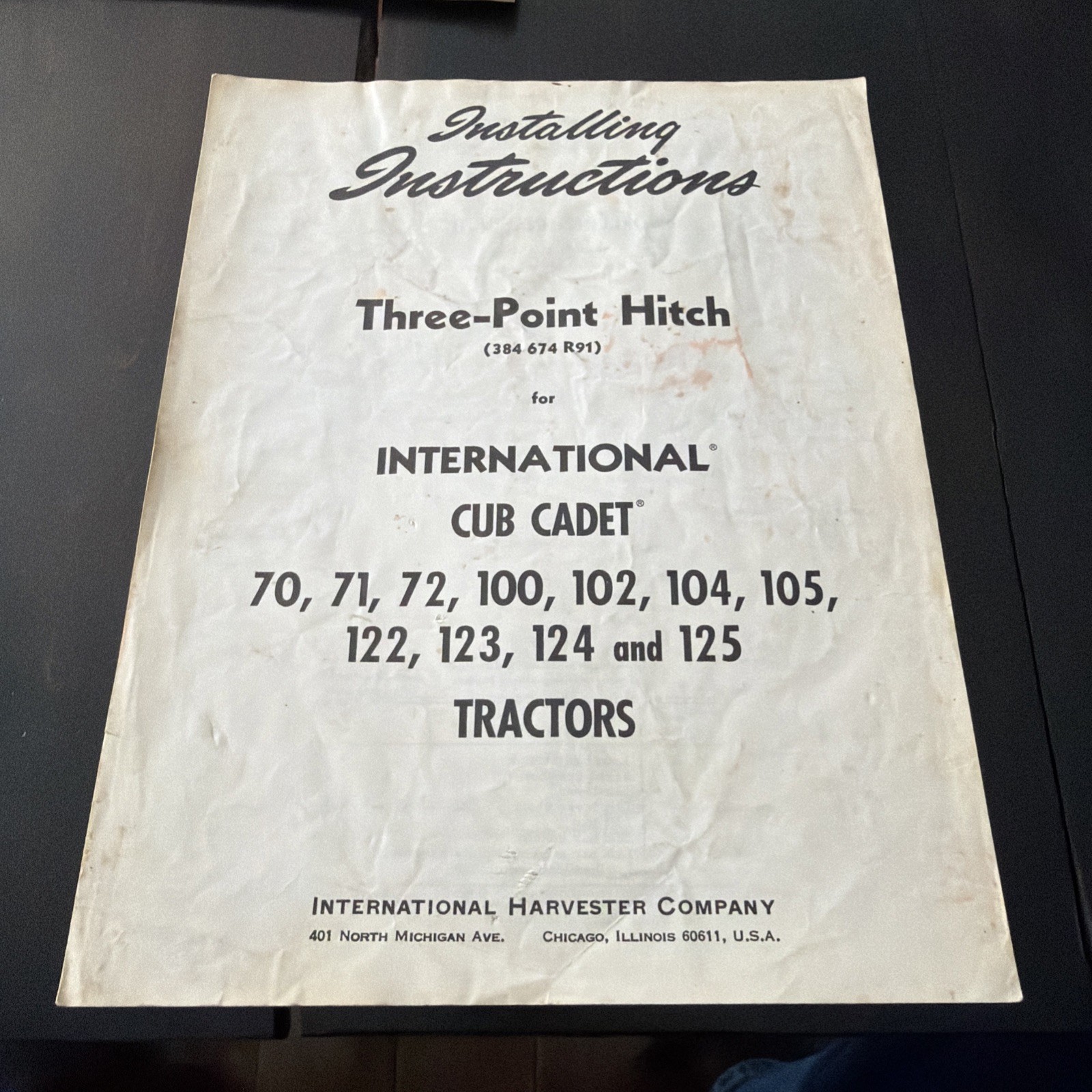 Cub Cadet IH 3 Point Hitch Installation Instructions Narrow Frame LA-88 gallery