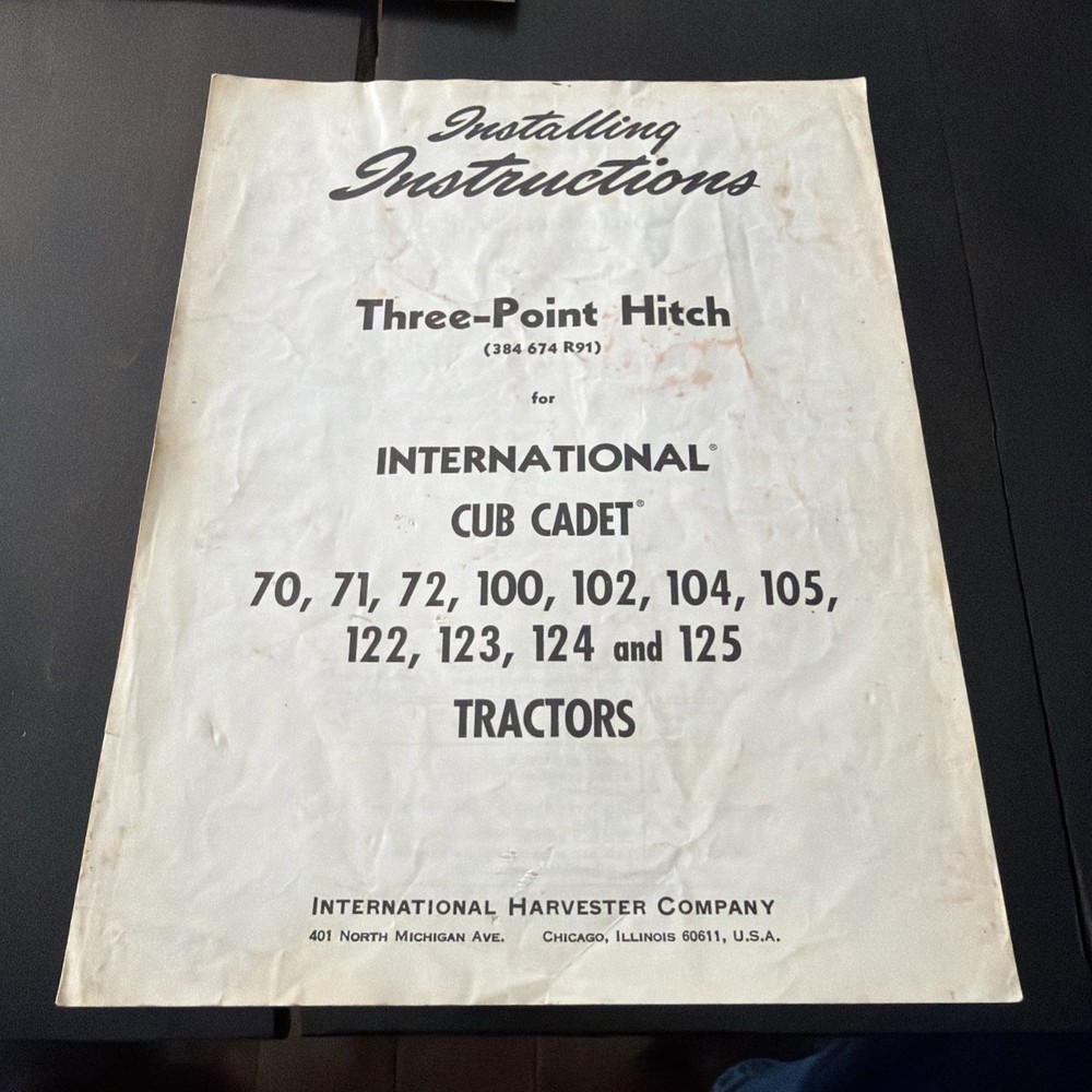 Cub Cadet IH 3 Point Hitch Installation Instructions Narrow Frame LA-88