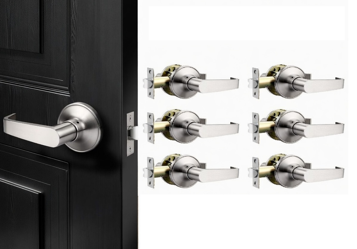 Satin Nickel Hallway Closet Lock Privacy Passage Door Locks Levers Handles gallery