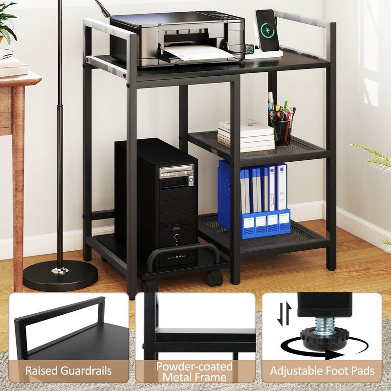25” x 16” 3-Tier Printer Table with Storage Shelves, Wheels for Home Office gallery