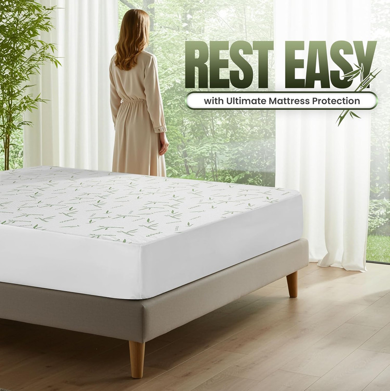 Waterproof Mattress Protector Queen Size Bed, Premium 200 GSM Bamboo Viscose Coo gallery