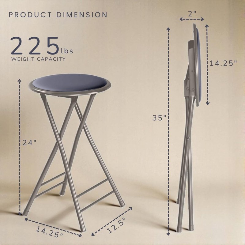 Lavish Home Folding Stool - Backless 24-Inch with 225lb 24 Inch, Grey gallery