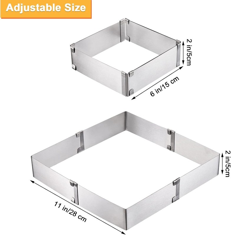 4 Pack Square Cake Molds Ring Adjustable from 6"to 11" Stainless Steel Mousse gallery