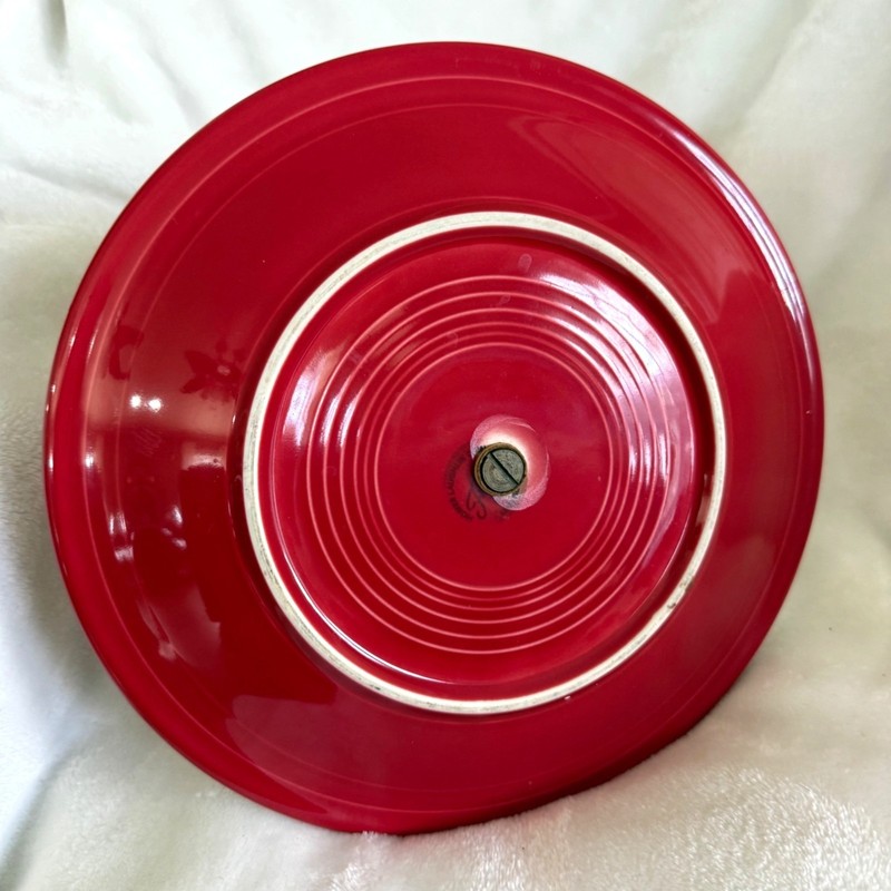 Fiesta Two-Tier serving Stand Red Ceramic Plates W/ Silver Metal Handle vintage gallery