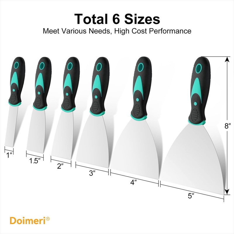 6 Pack Putty Knife, 1” 1.5” 2” 3” 4” 5” Spackle Knives, Premium Stainless Steel gallery