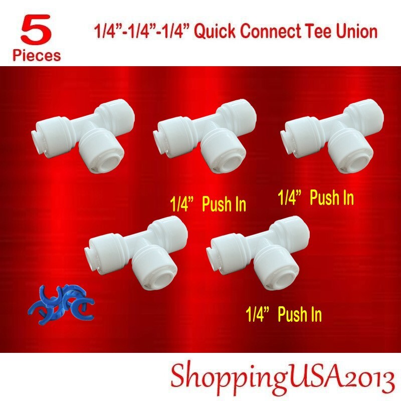 5 Pcs 1/4"-1/4"-1/4" Quick Connect Tee Union Fitting Connector Push in RO gallery