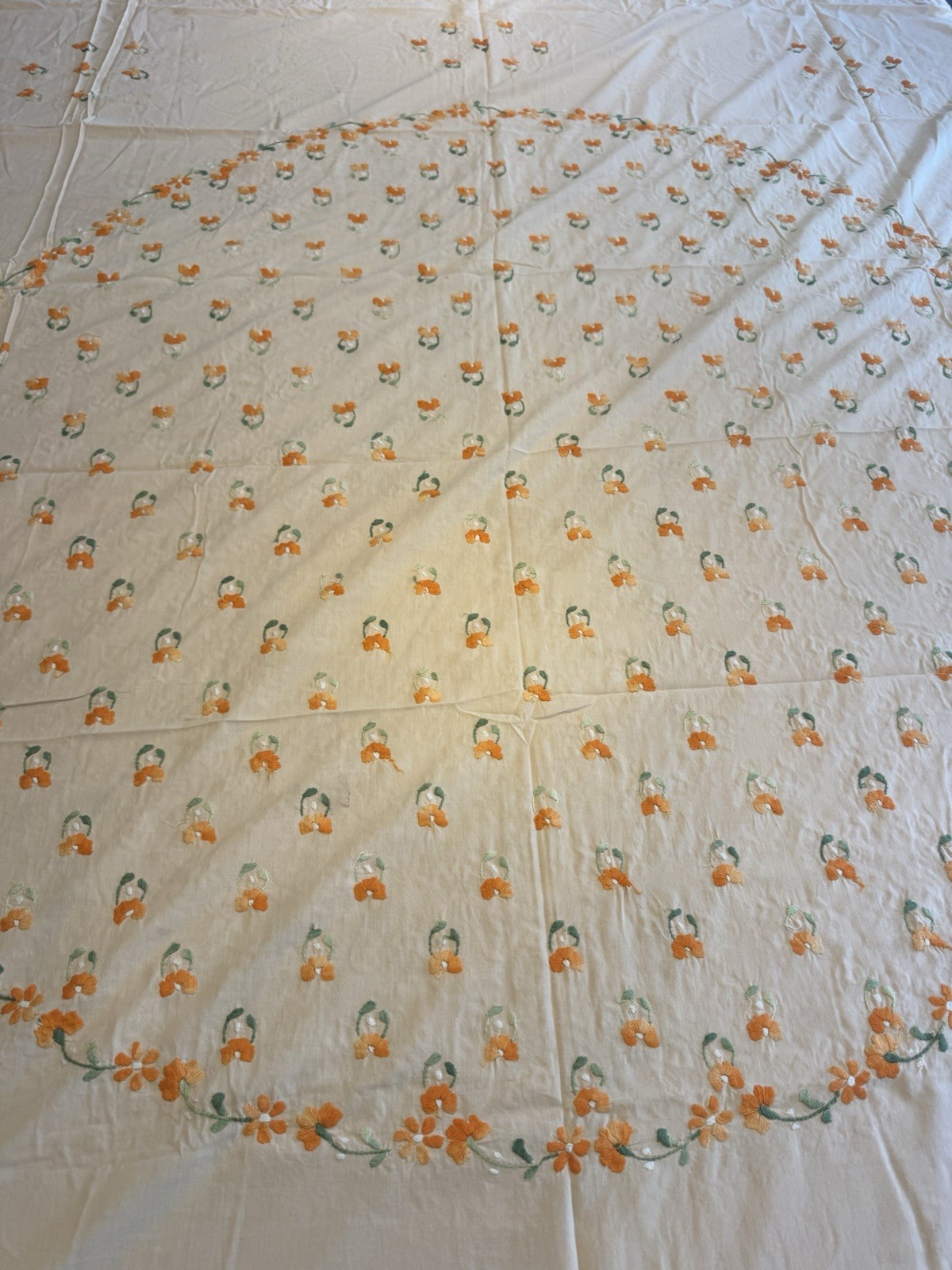 Vintage Handmade Embroidered Cotton Bedspread Coverlet 81.5x92 w/ 2 Pillowcases gallery