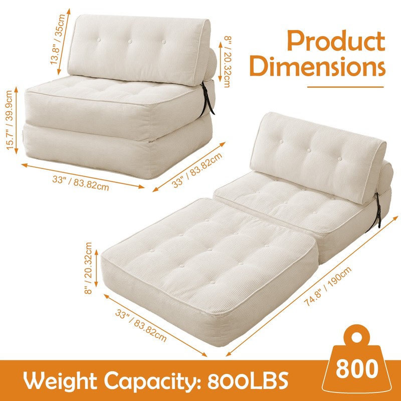 Single Folding Sofa Bed, Convertible Sleeper Chair Bed Couches w/ Dual-Pillow gallery