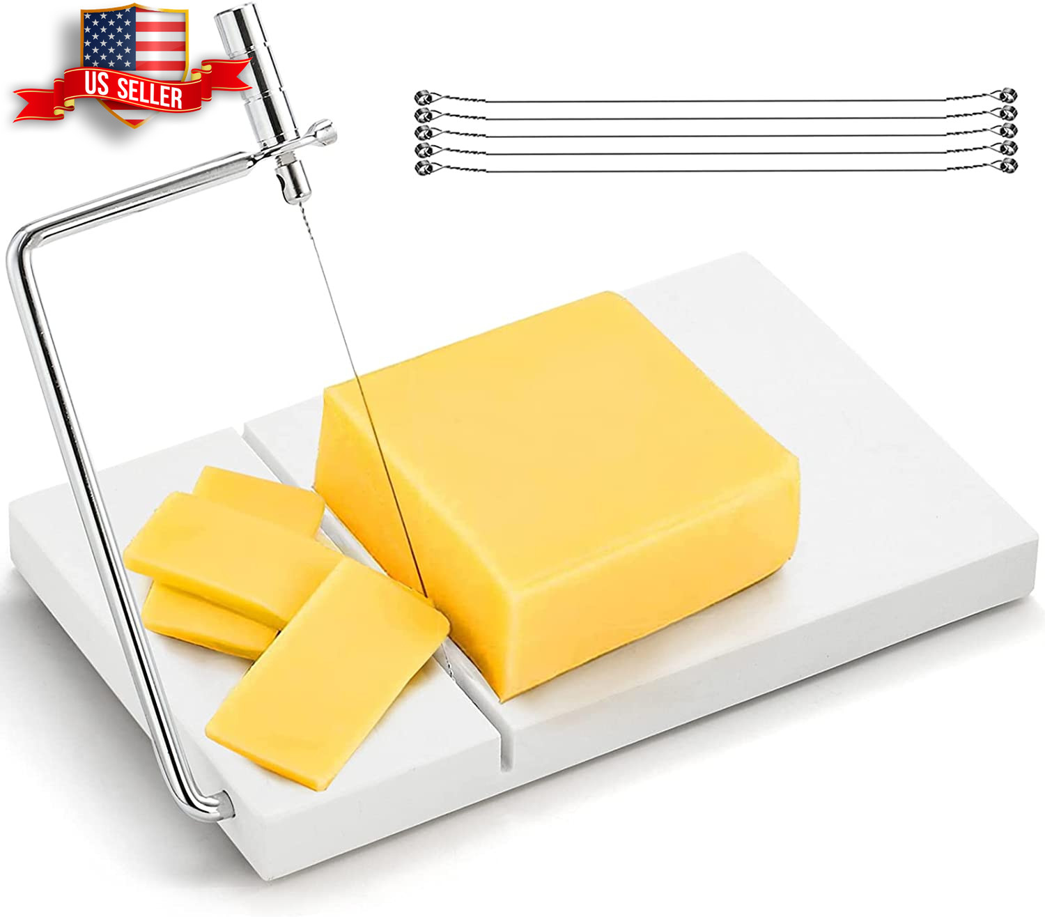 Cheese Slicer, Marble Cheese Cutter with 6 Wires, 8" L x 5" W Heavy Duty Chee gallery