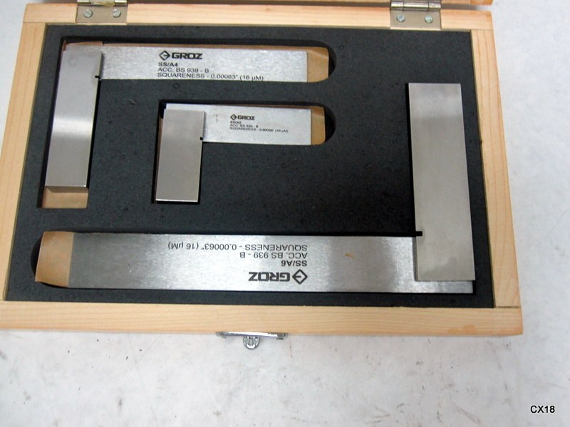 Groz Woodcraft Engineer's Square Set 3 Pc Set 2", 4" 6" in Original Wooden Case gallery