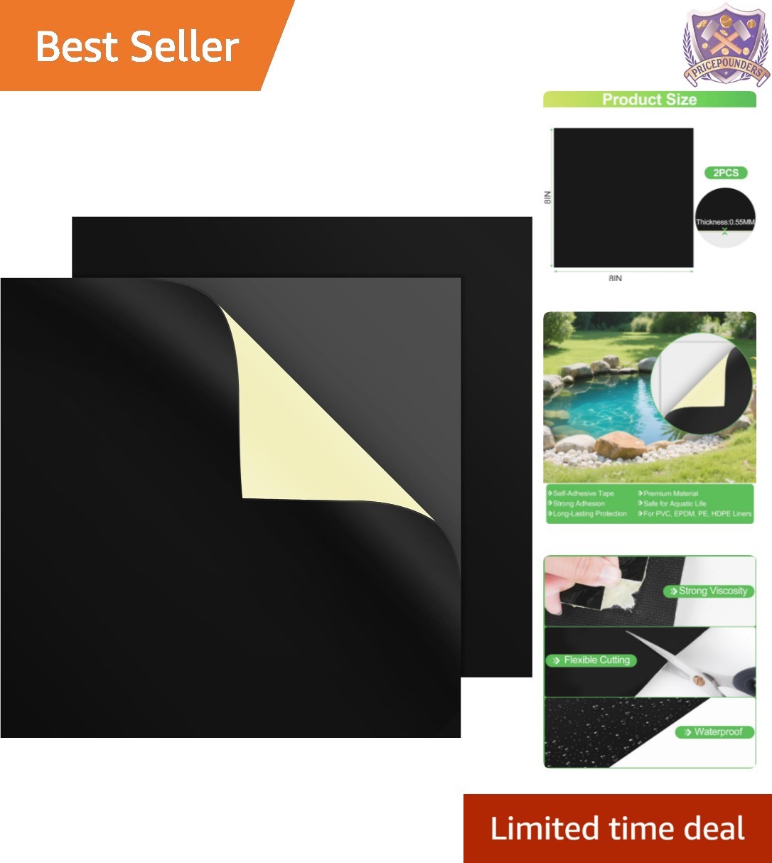 Pond Liner Repair Patch Kit Waterproof Self Adhesive EPDM Rubber 8x8 Inch gallery
