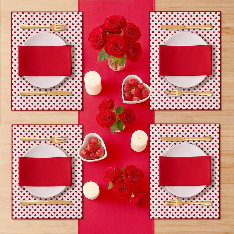 Reversible Hearts Table Runner - 14" x 72" - 100% Cotton, Red & Ivory gallery