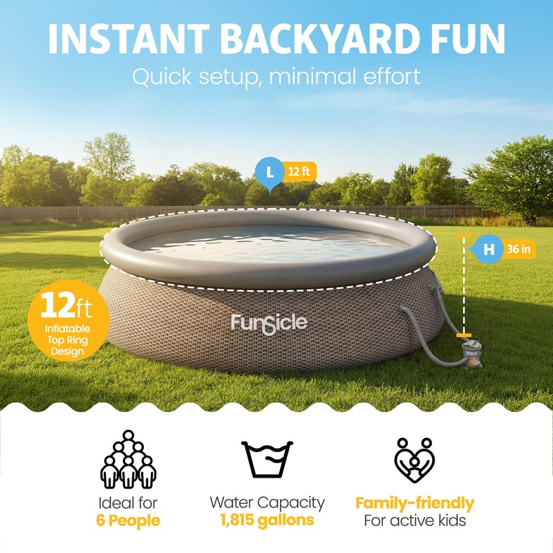 Funsicle 12' x 36" QuickSet Ring Top Above Ground Swimming Pool, Basketweave gallery