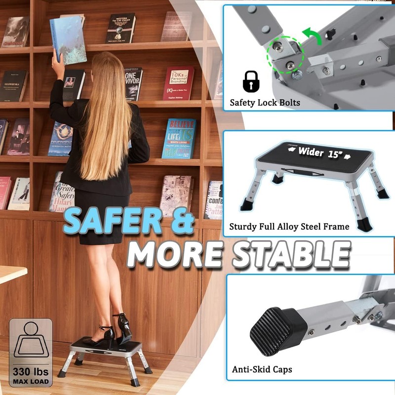 3 Levels Adjustable Folding Step Stools for Adults Sturdy Metal RV Step Stool gallery