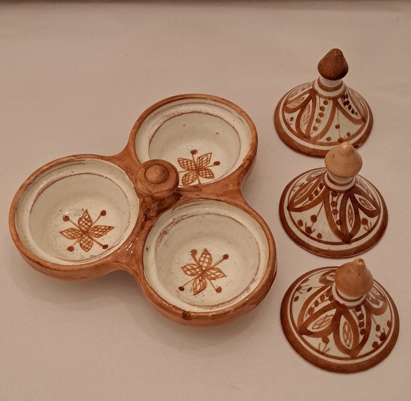 Moroccan Pottery Hand Painted Mini Three Section Spice Tagine w/Lids gallery