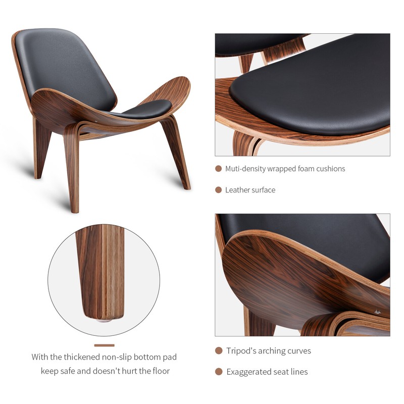 Hans Wegner Shell Lounge Chair Accent Side Chair Padded Seat For Living Room gallery