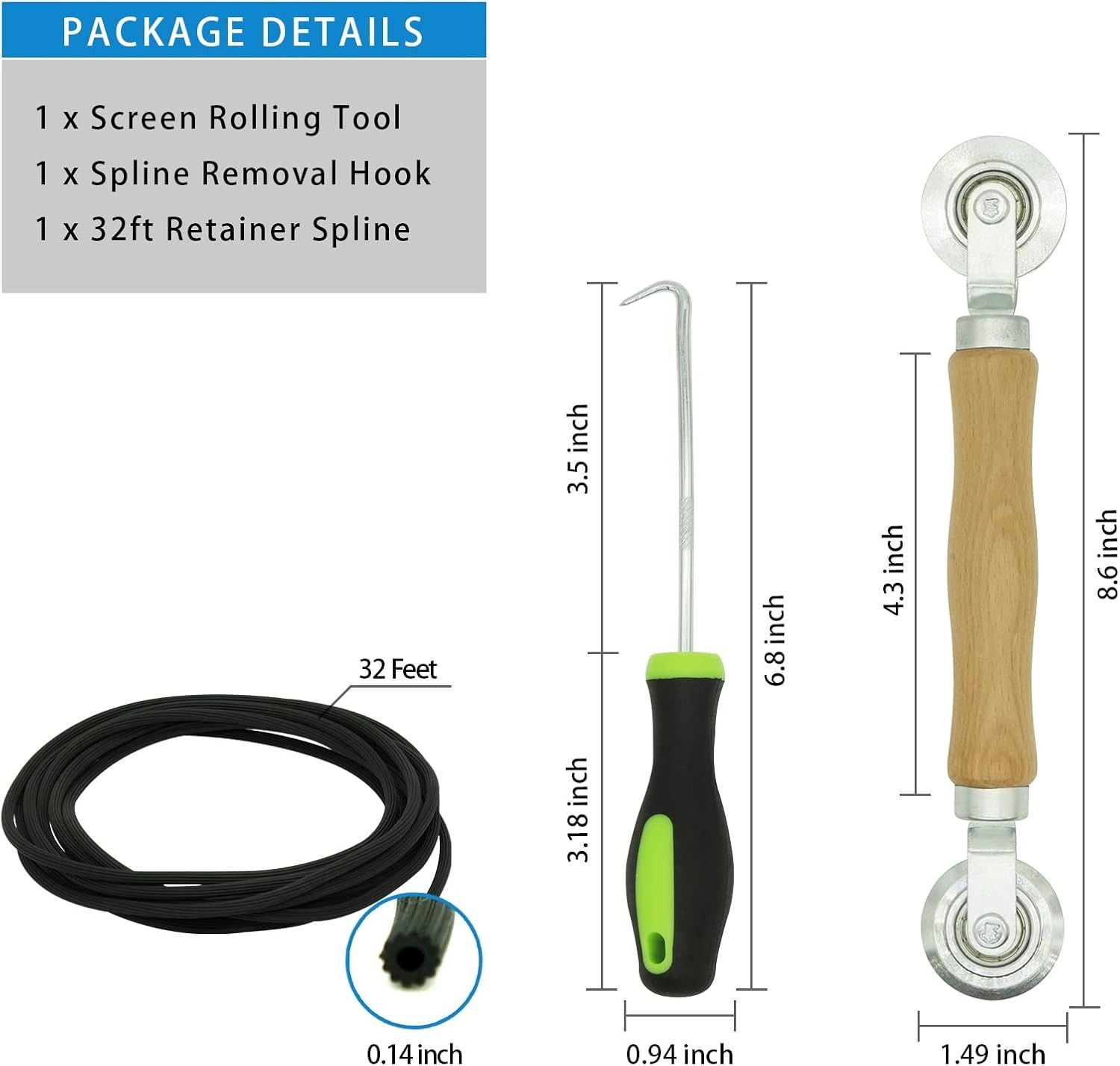 Screen Repair Kit - Screen Roller Tool with Bearing, Screen Retainer Spline(32ft gallery