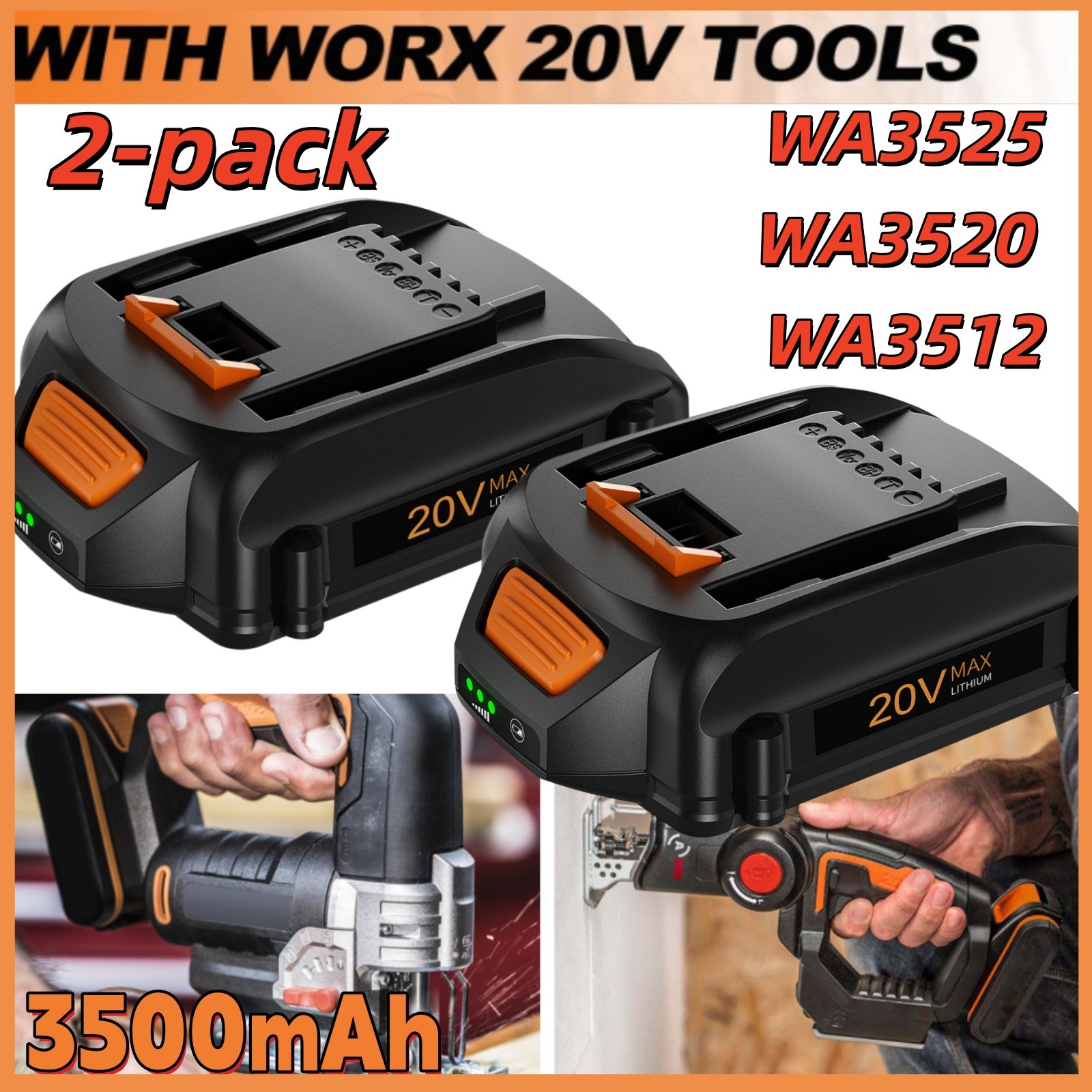 2pack For WORX 20V MAX Extend Lithium Battery 20 Volt WA3520 WA3525 WA3575 WG155 gallery