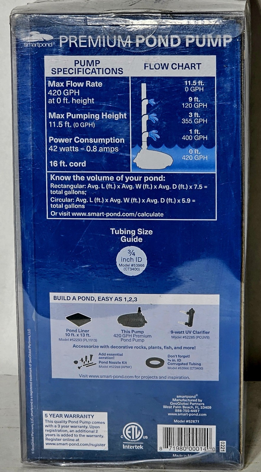 ***Smartpond Premium Pond Pump 420 GPH (Fits Ponds Up To 400 Gallons)*** gallery