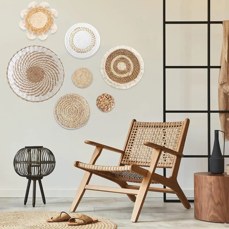 7 Pack Boho Wall Basket Decor - Seagrass Rattan Wicker Wall Decor Round Handmade gallery