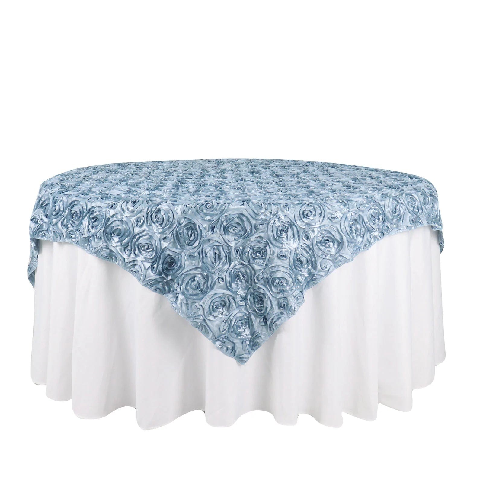 72x72" Dusty Blue SATIN Raised Roses TABLE OVERLAYS Unique Light Gray Party gallery
