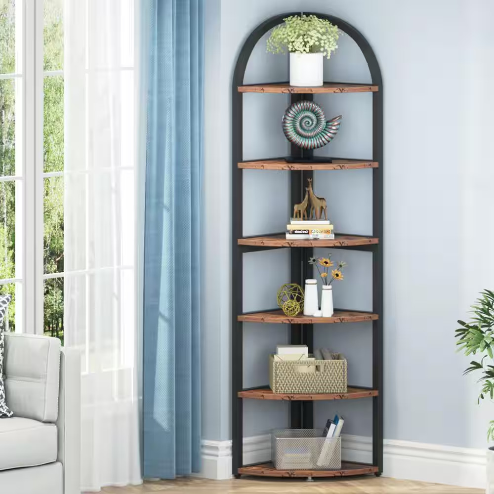 Eulas 71.6 In. Tall Brown Engineered Wood 6-Shelf Standard Bookcase gallery