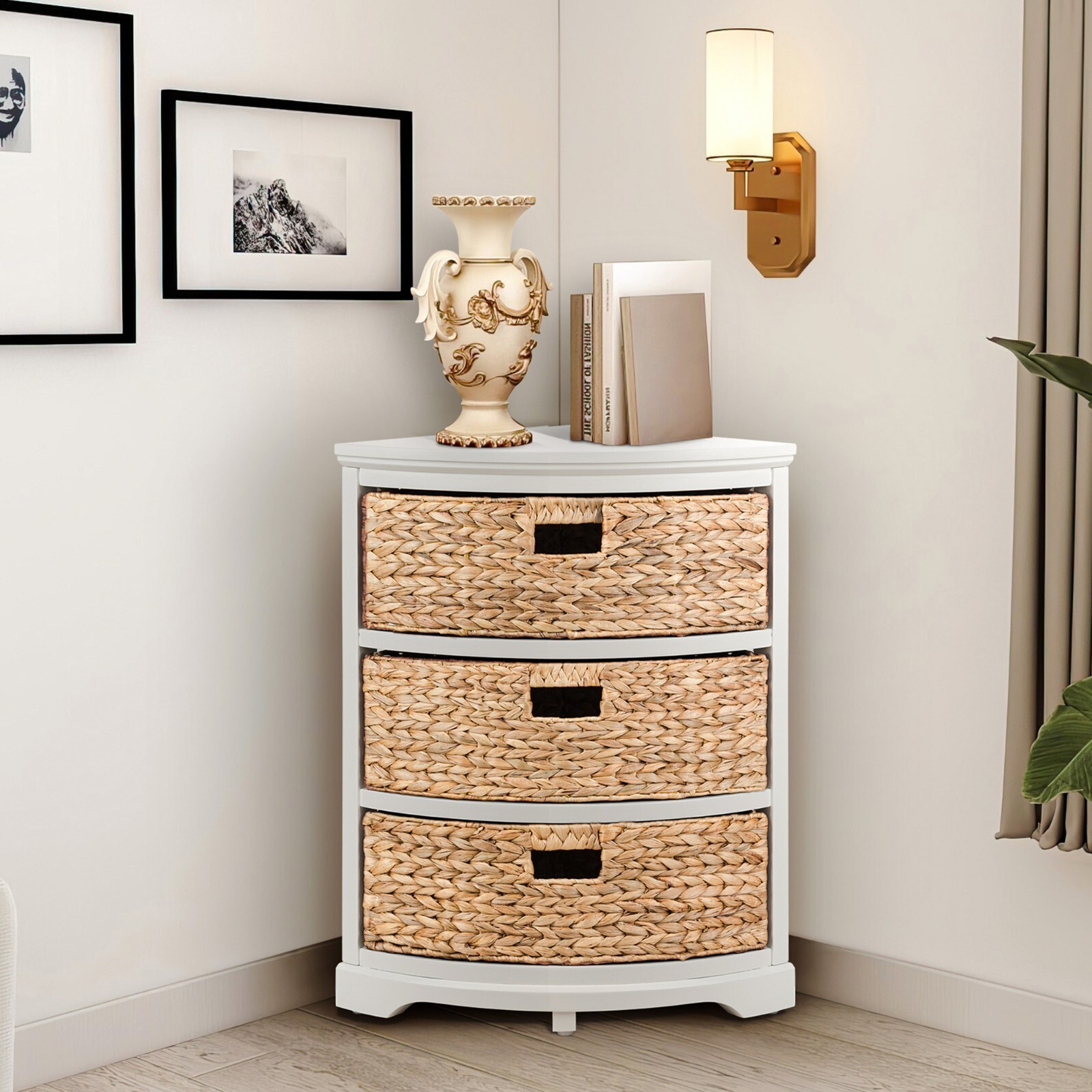 3 Tier X-Side Corner Table Storage Cabinet with 3 Wicker Baskets (Collectible) gallery