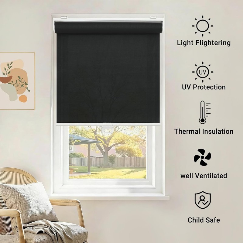 Cordless 5% Openness View Roller Shades for Indoor Windows,Solar Screen Flame gallery