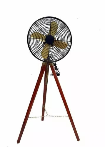 Nautical Handmade Black Antique Floor Fan Tripod Wooden Tripod Stand gallery