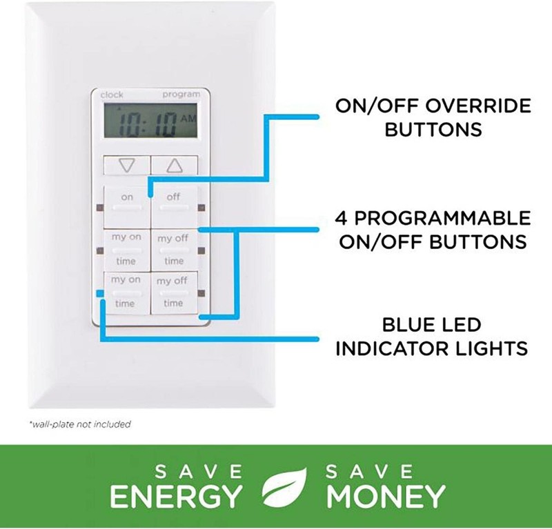 In-Wall Digital Timer 4 Programmable Buttons 24-Hour Cycle Indoor Outdoor Lights gallery
