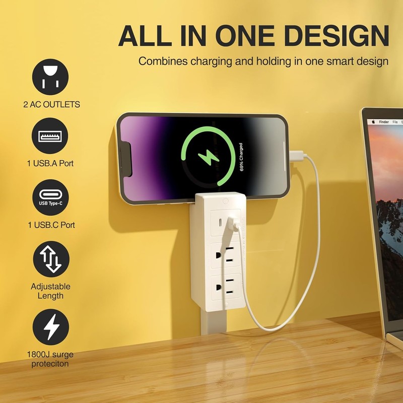 TROND 360° Rotating Outlet Extender with 20W USB-C & 3 AC Ports gallery