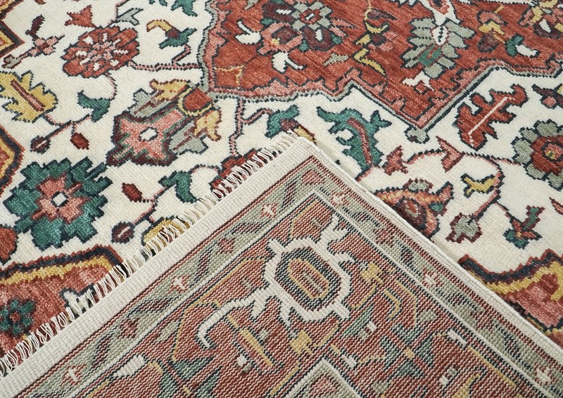 9'11''x13'11'' Hand Knotted Wool Rust, Ivory Oushak Tabrizz Rug gallery