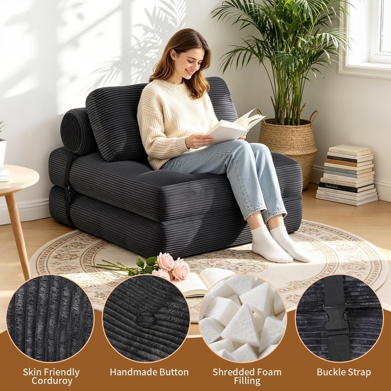 Folding Sofa Bed, Single Floor Sofa Bed Chair, Boneless Design, Soft Corduroy gallery