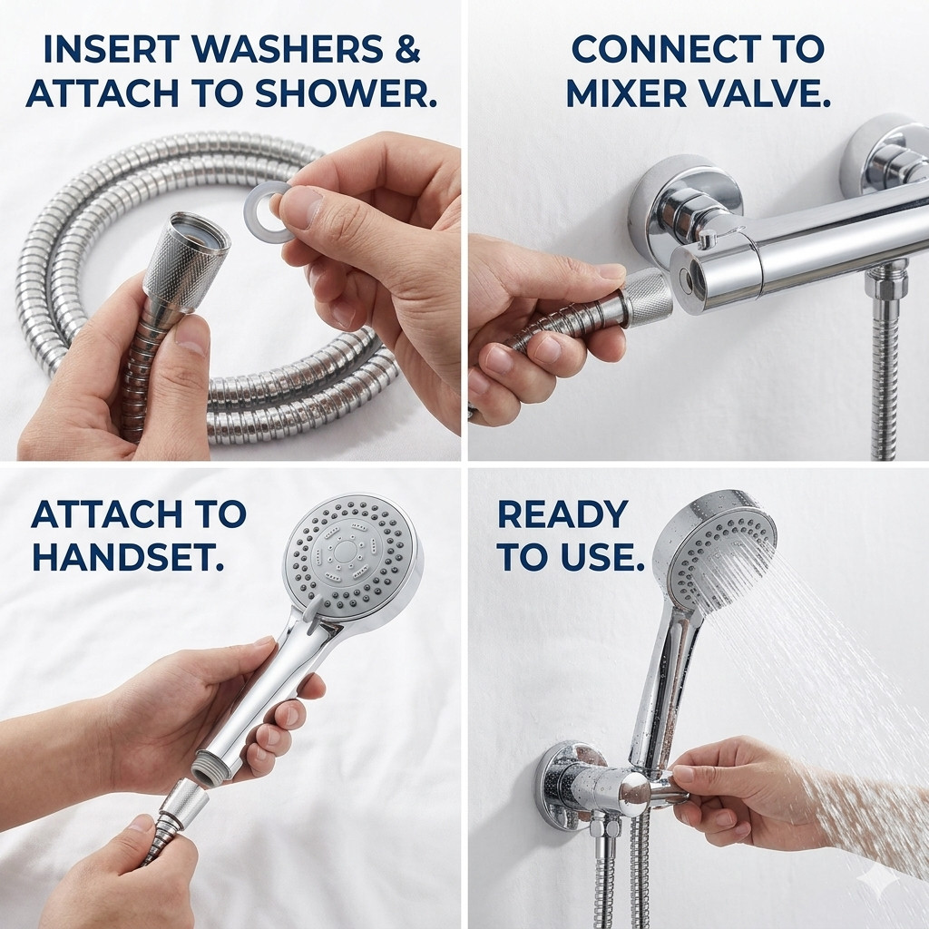Flexible Shower Head Hose 1M 1.5M 2M Extra Long Universal Bathroom Replacement gallery