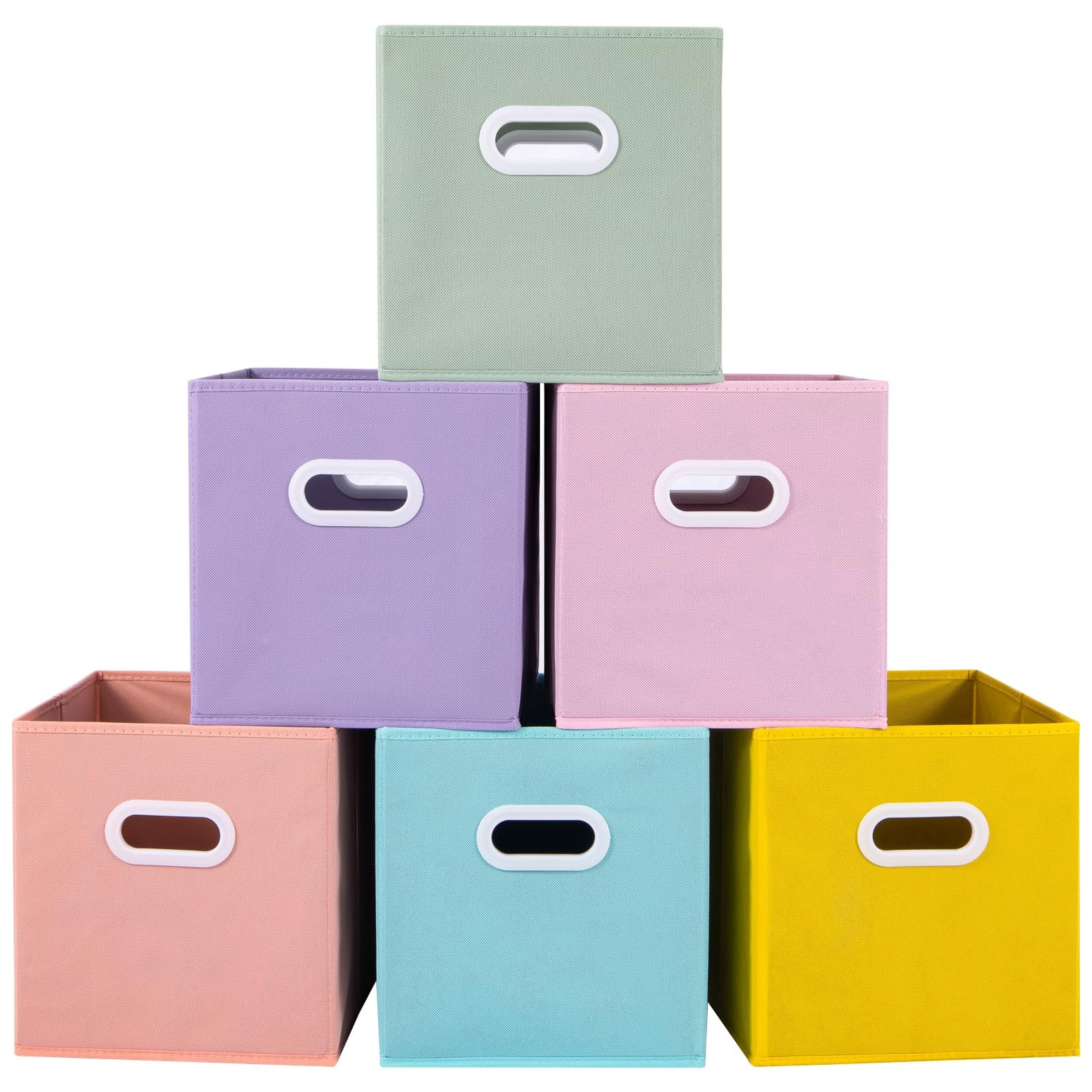 6 Pack 13-in Multi Colored Fabric Storage Cubes, Foldable, Plastic Handles gallery