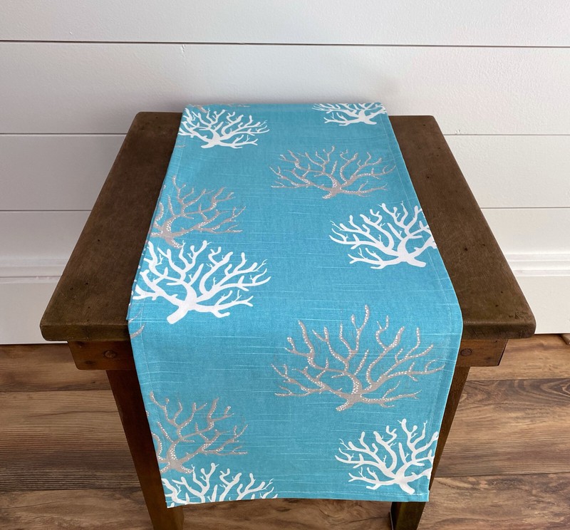 Aqua Turquoise Spa Blue Table Runner Coral Reef Nautical Coastal Decor Linens gallery
