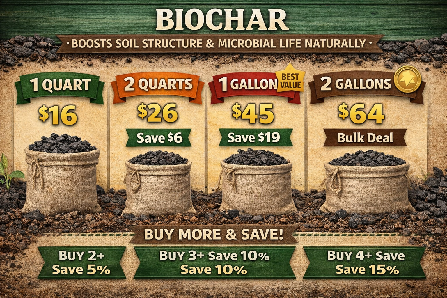 100% All Natural Biochar Soil Amendment - Choose Your Size - FREE SHIPPING gallery