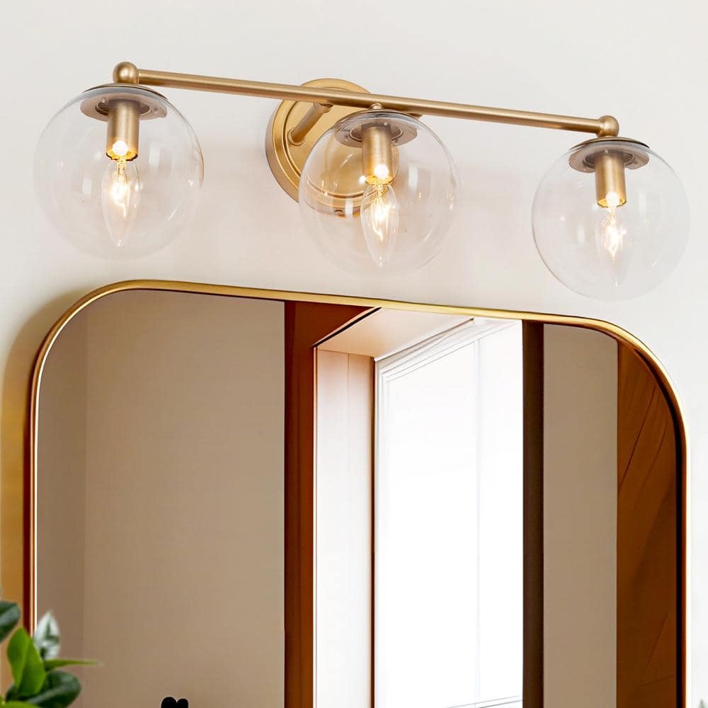 Uolfin Mid-Century Modern 3-Light Brass Gold Globe Bathroom Vanity Light gallery