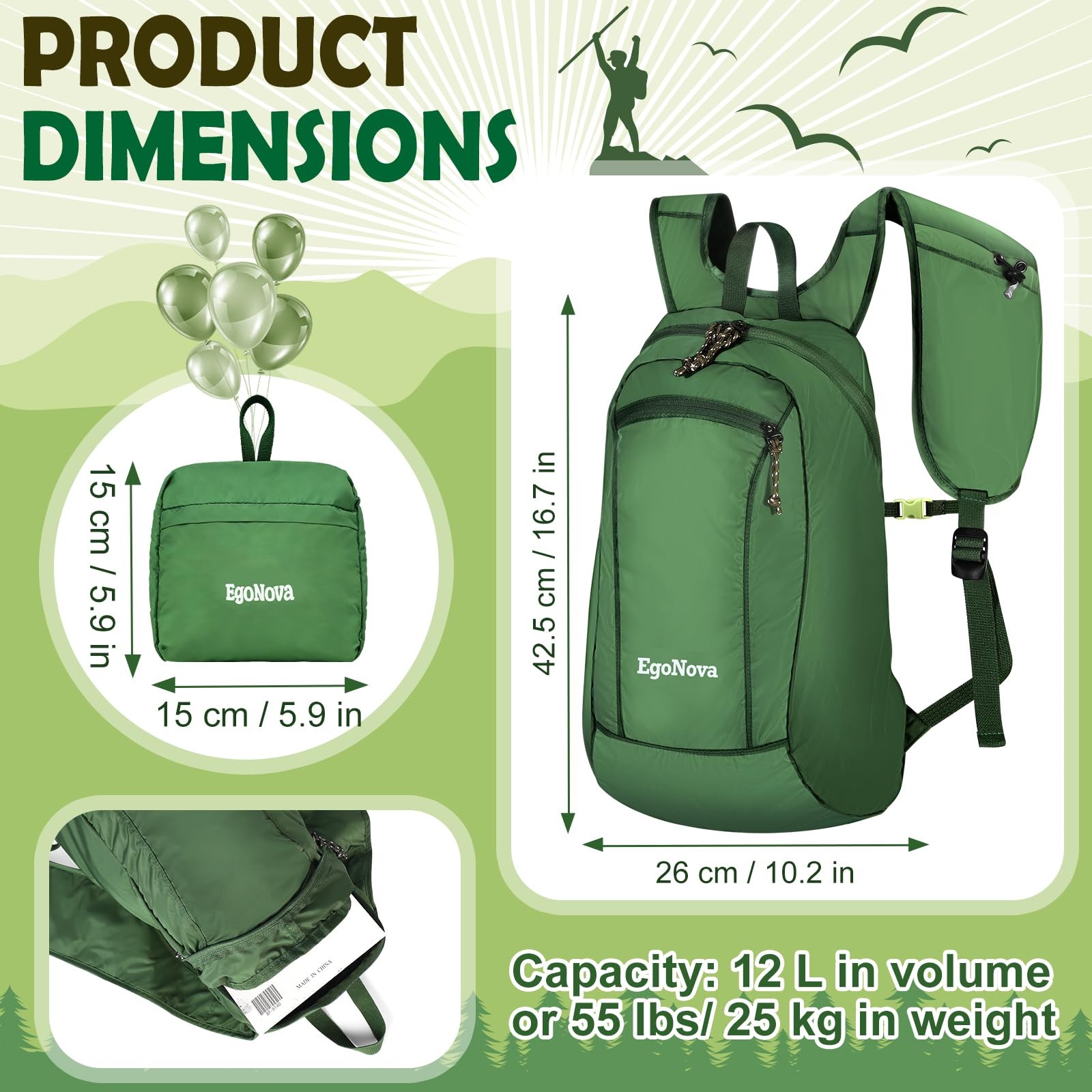 12L Ultralight  Thin Packable Daypack, Small Foldable Hiking Backpack Travel ... 4